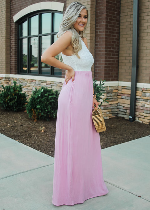 "Sweetheart"  Maxi Dress- Pink and White