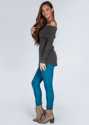 Cold Shoulder Sweater- Gray