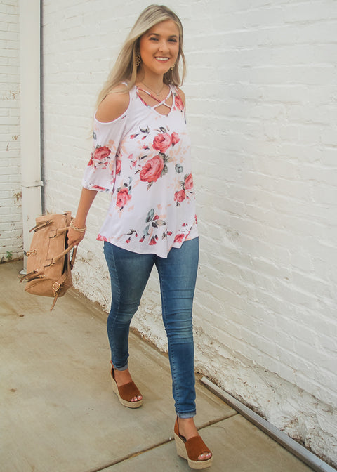 Floral Fusion Top- White