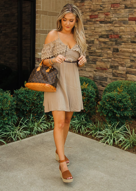 Lace and Lust Dress- Taupe