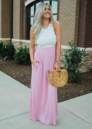 "Sweetheart"  Maxi Dress- Pink and White